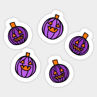 Purple Cartoon Jack o Lantern Pumpkins, made by EndlessEmporium Sticker